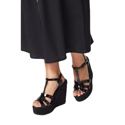 Black - Side - Dorothy Perkins Womens-Ladies Honey T-Bar Wedge Espadrilles