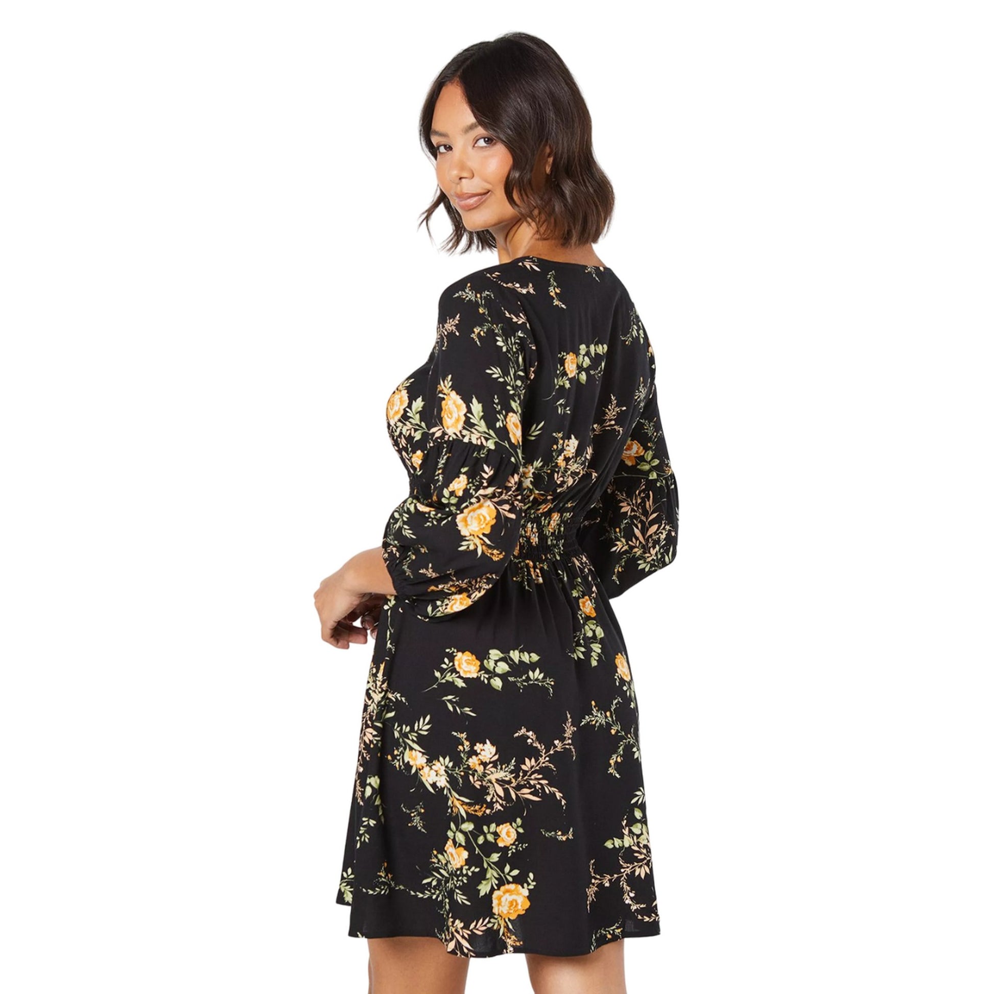 Black - Back - Dorothy Perkins Womens-Ladies Floral V Neck Mini Dress