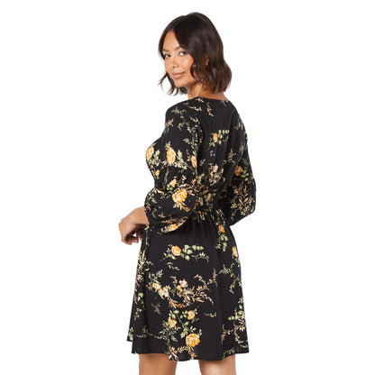 Black - Back - Dorothy Perkins Womens-Ladies Floral V Neck Mini Dress