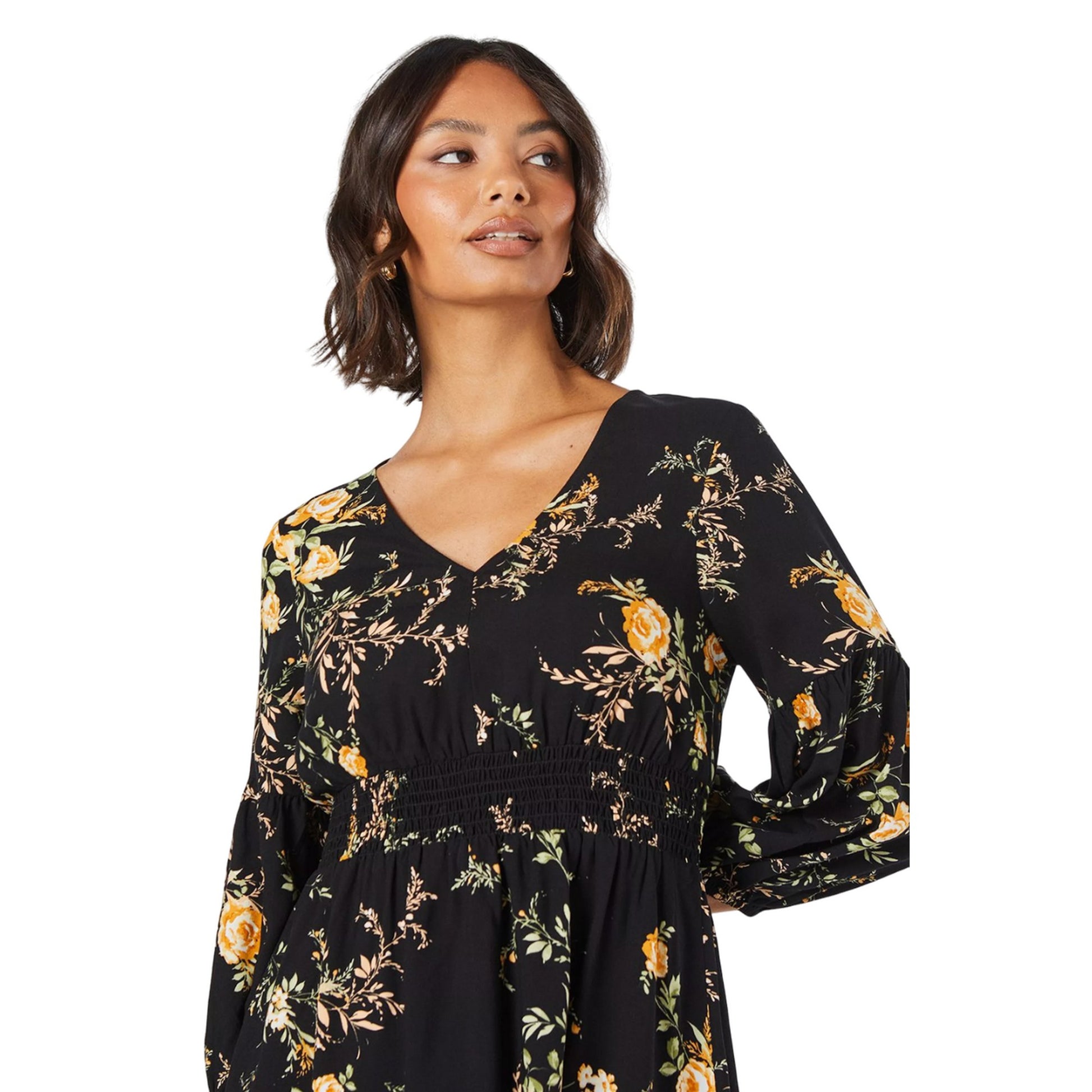 Black - Side - Dorothy Perkins Womens-Ladies Floral V Neck Mini Dress