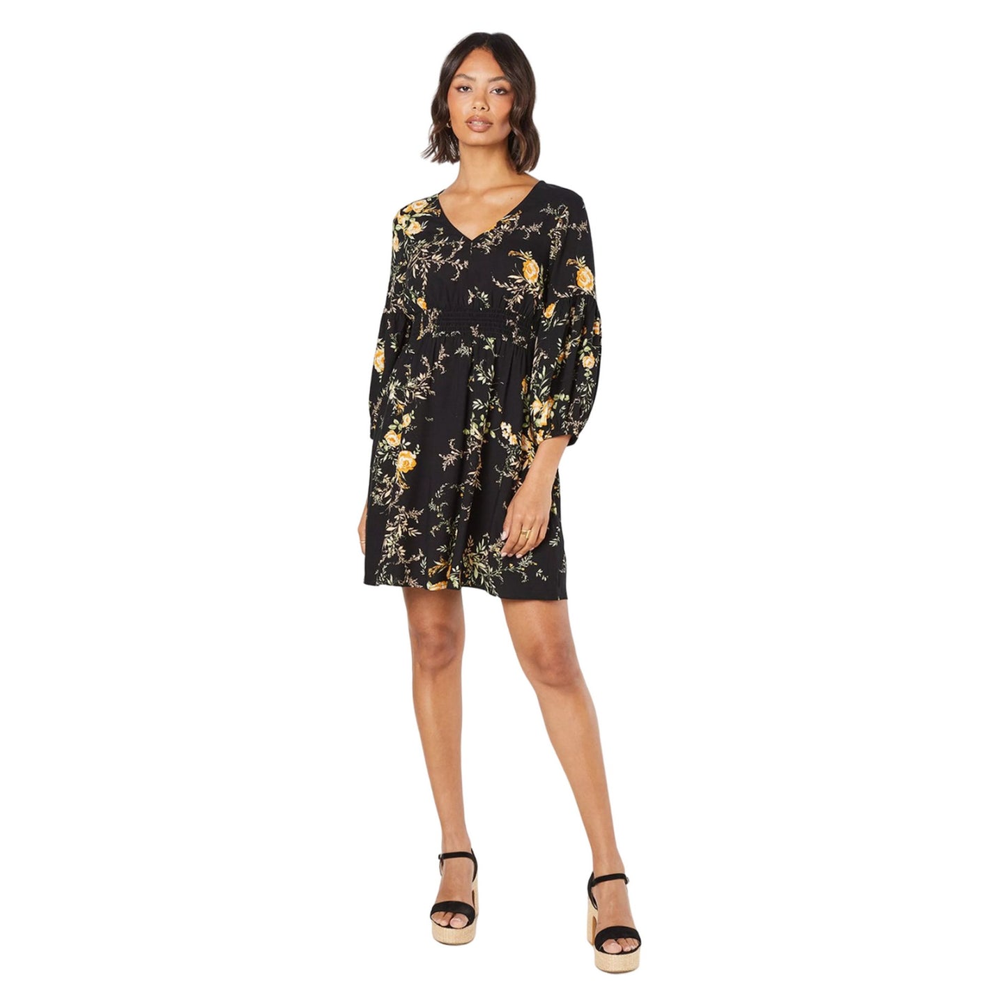 Black - Lifestyle - Dorothy Perkins Womens-Ladies Floral V Neck Mini Dress
