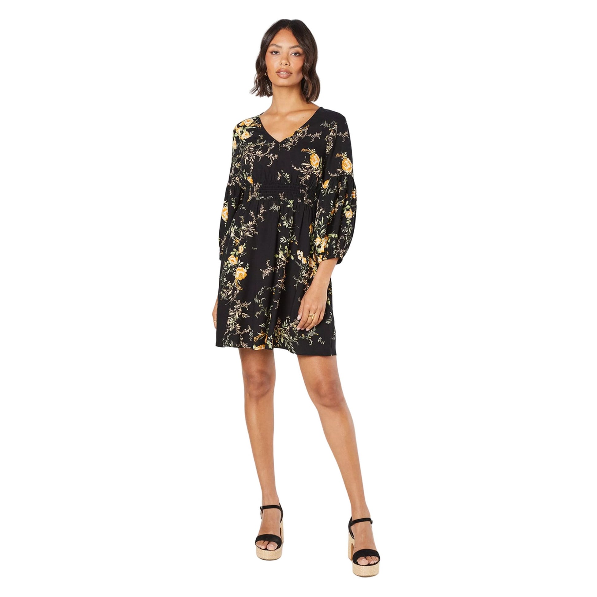 Black - Lifestyle - Dorothy Perkins Womens-Ladies Floral V Neck Mini Dress