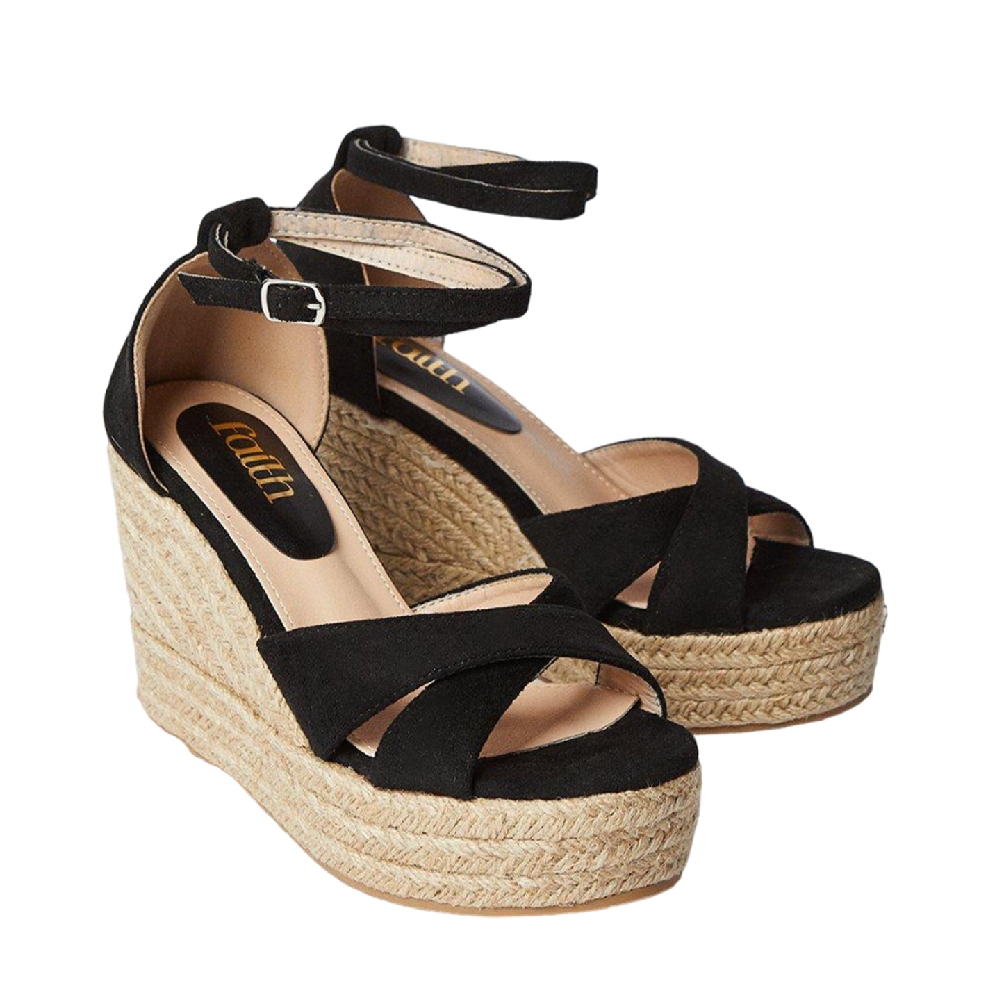 Natural Black - Front - Faith Womens-Ladies Heaven Crossover Strap High Wedge Espadrilles