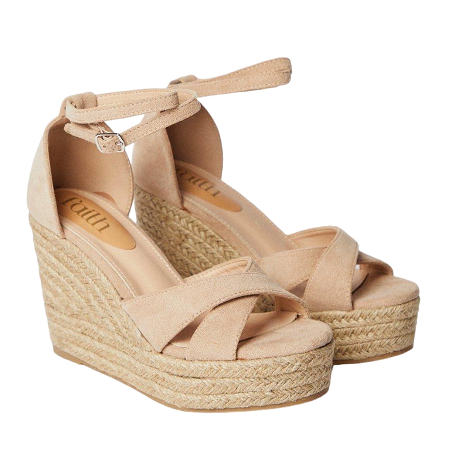 Beige - Front - Faith Womens-Ladies Heaven Crossover Strap High Wedge Espadrilles