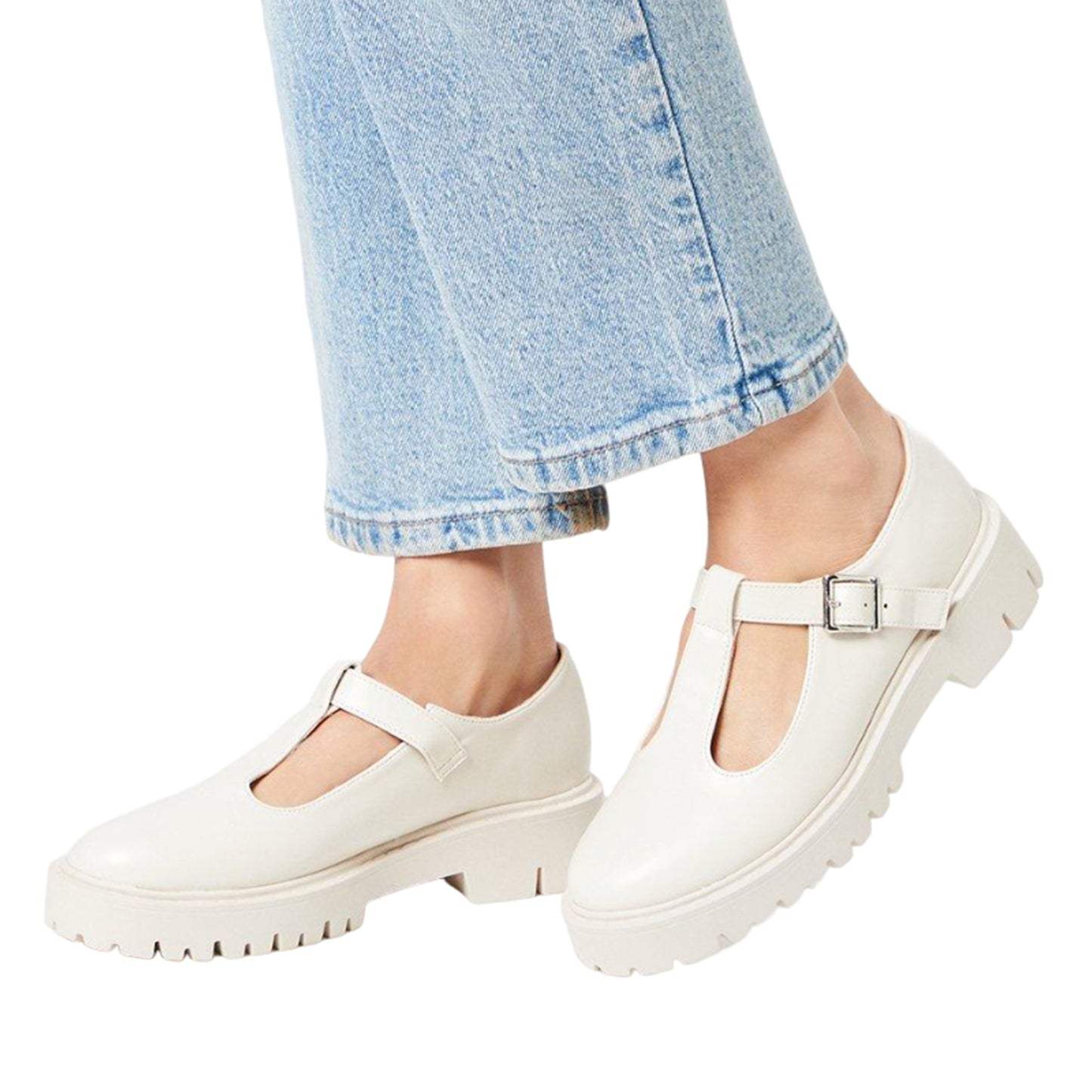 Beige - Side - Faith Womens-Ladies Naevias T-Bar Chunky Heel Mary Janes