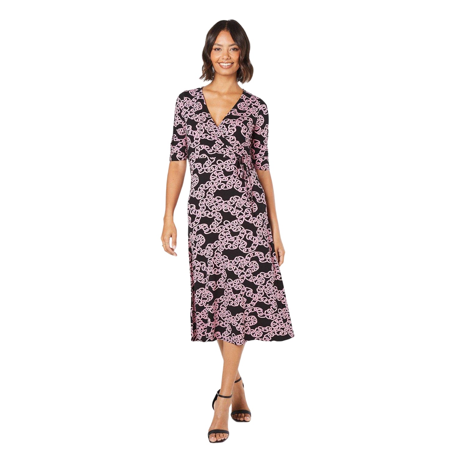 Black-Pink - Front - Dorothy Perkins Womens-Ladies Chain Wrap Mini Dress