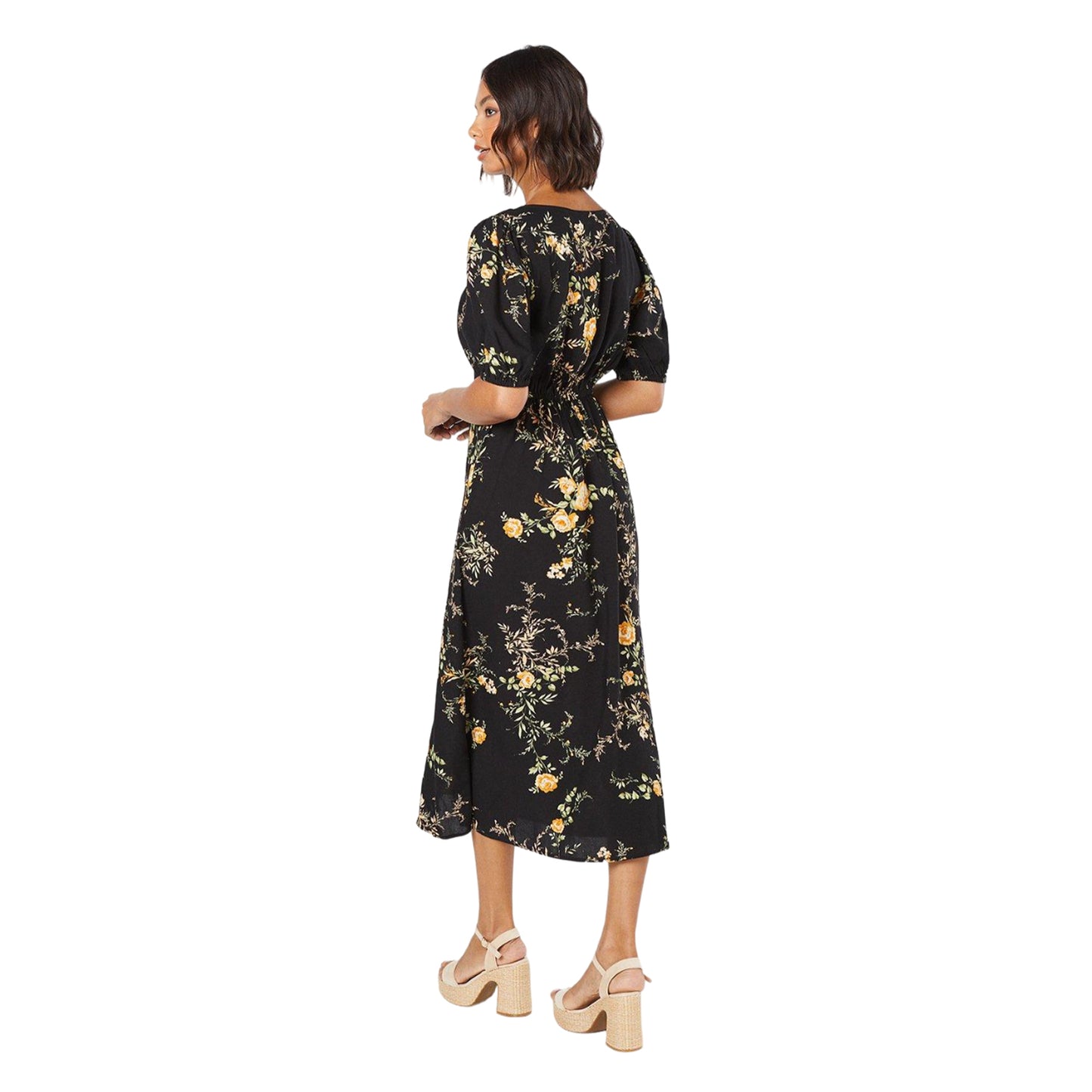 Black - Back - Dorothy Perkins Womens-Ladies Floral Double Tie Front Midi Dress