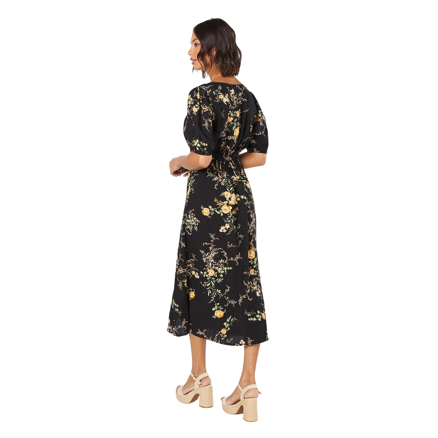 Black - Back - Dorothy Perkins Womens-Ladies Floral Double Tie Front Midi Dress