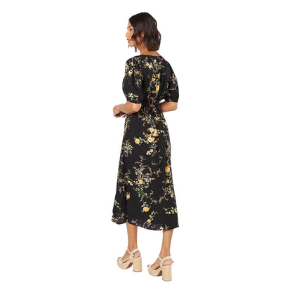 Black - Back - Dorothy Perkins Womens-Ladies Floral Double Tie Front Midi Dress