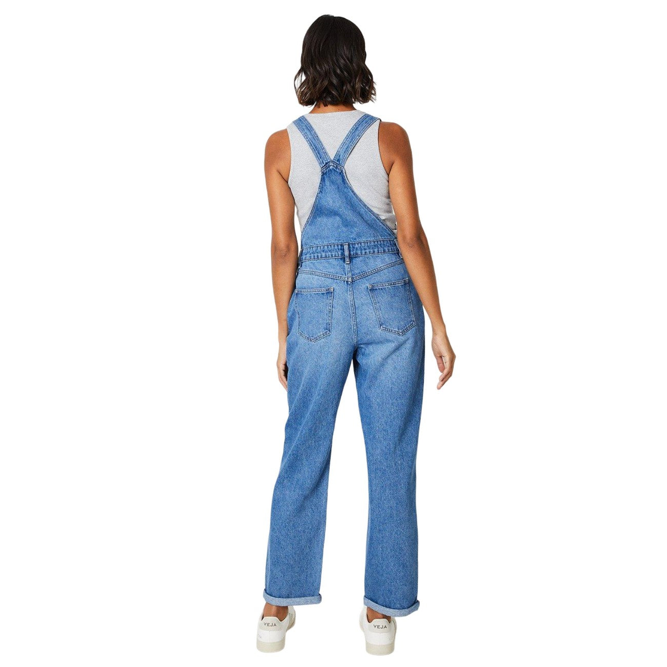 Mid Wash - Back - Dorothy Perkins Womens-Ladies Denim Relaxed Fit Dungarees