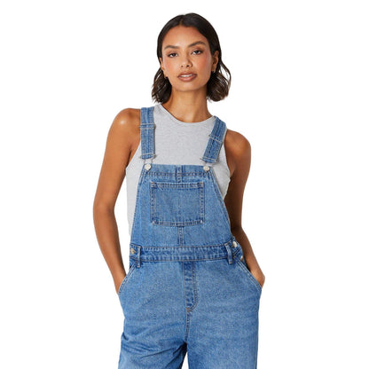 Mid Wash - Side - Dorothy Perkins Womens-Ladies Denim Relaxed Fit Dungarees