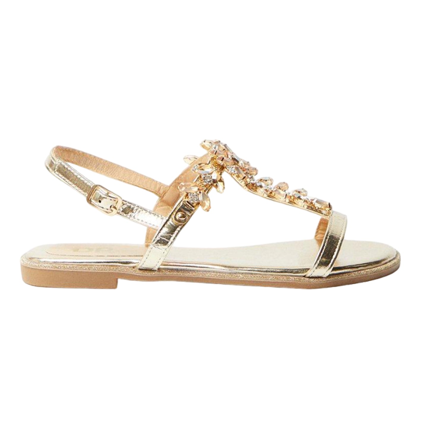 Gold - Back - Dorothy Perkins Womens-Ladies Fuji Jewelled T-Bar Flat Sandals