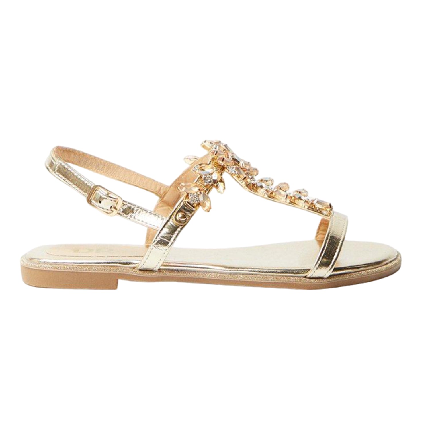 Gold - Back - Dorothy Perkins Womens-Ladies Fuji Jewelled T-Bar Flat Sandals