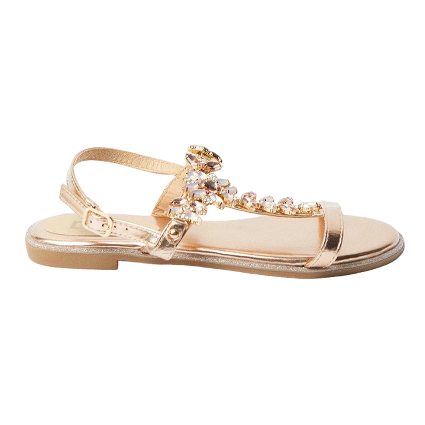 Rose Gold - Back - Dorothy Perkins Womens-Ladies Fuji Jewelled T-Bar Flat Sandals