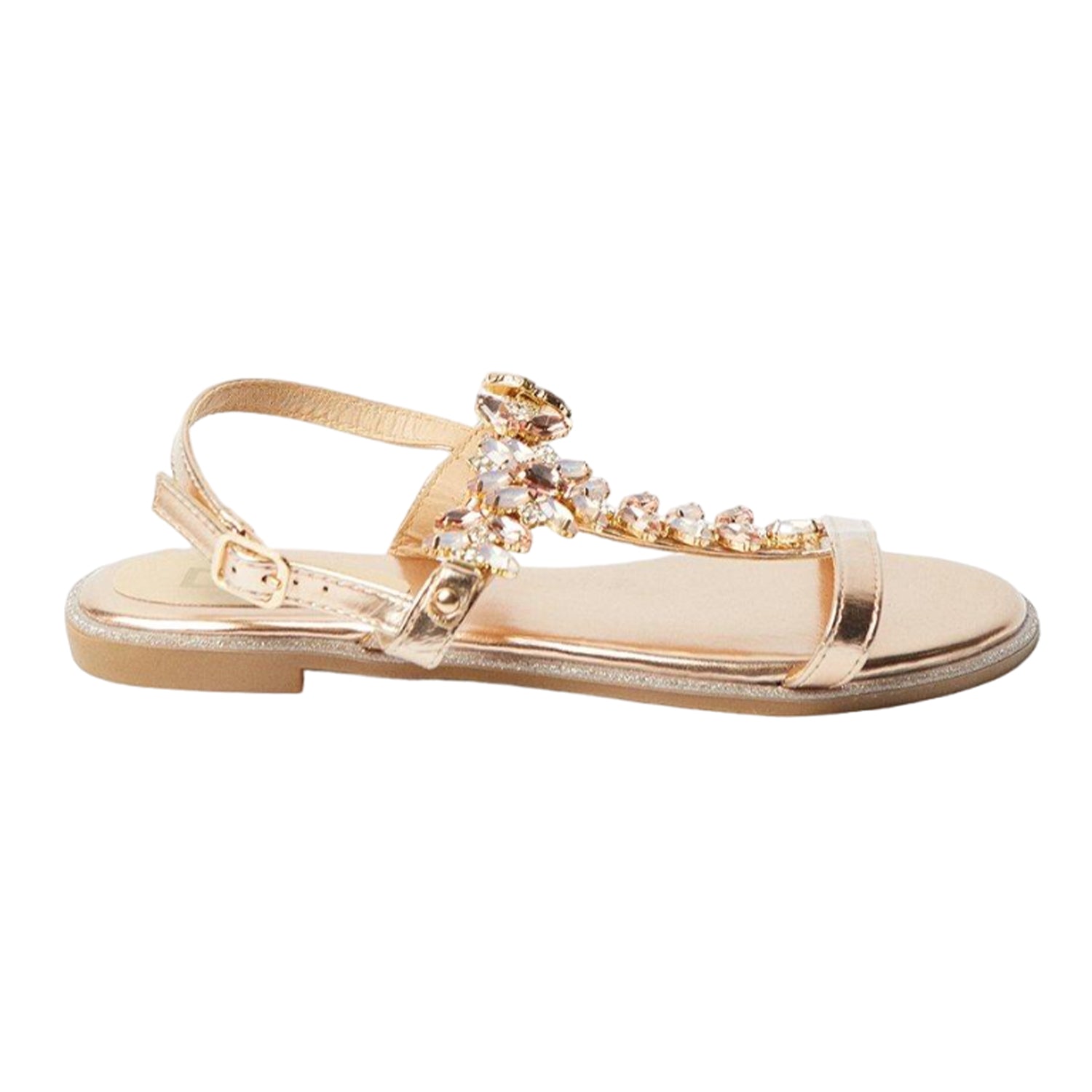 Rose Gold - Back - Dorothy Perkins Womens-Ladies Fuji Jewelled T-Bar Flat Sandals