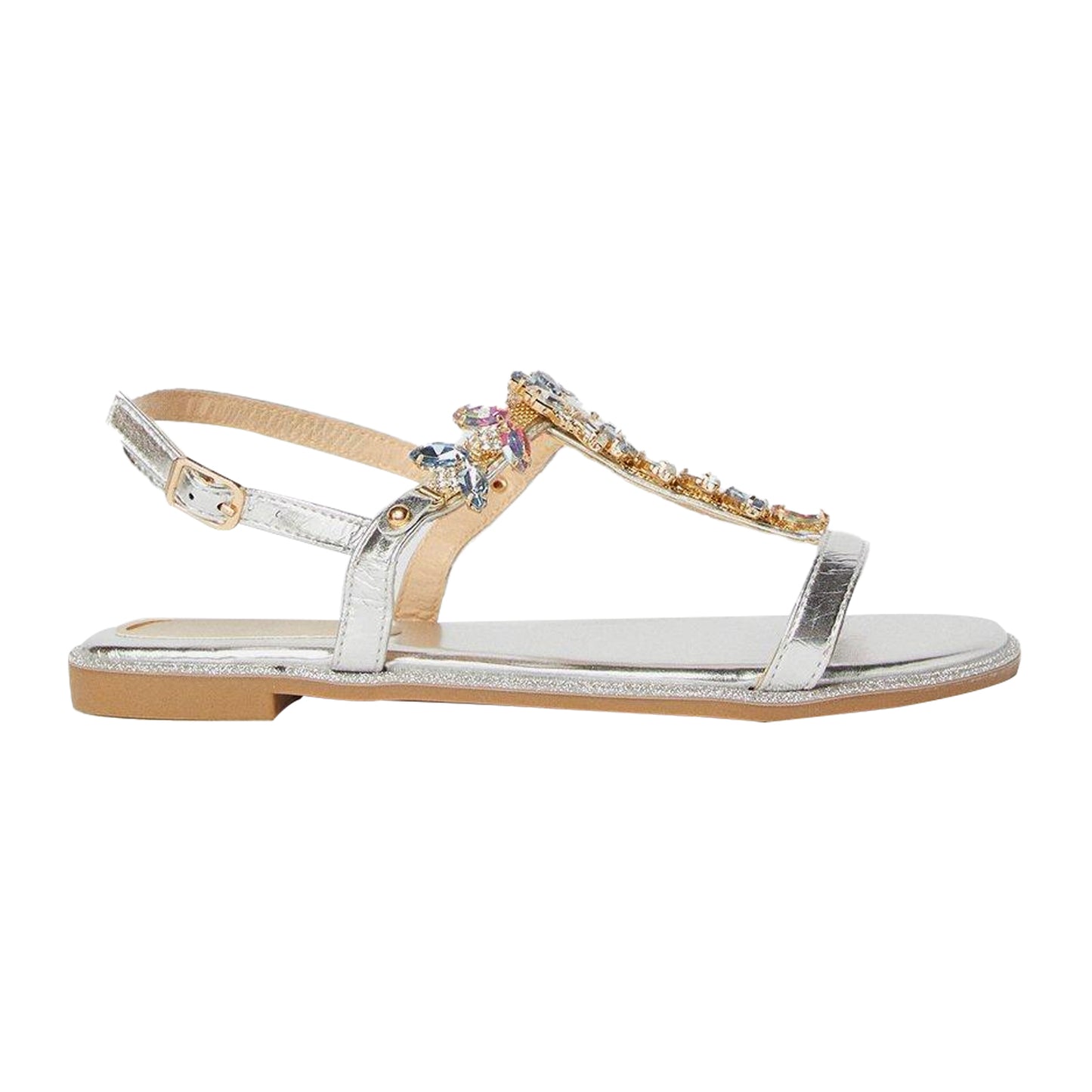 Silver - Back - Dorothy Perkins Womens-Ladies Fuji Jewelled T-Bar Flat Sandals
