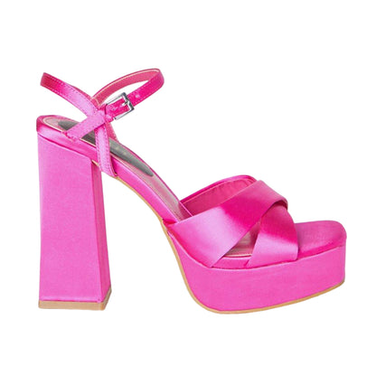 Pink - Back - Faith Womens-Ladies Olivia High Block Heel Sandals