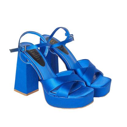 Blue - Front - Faith Womens-Ladies Olivia High Block Heel Sandals