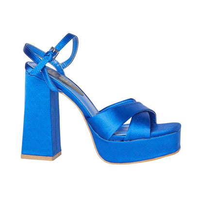 Blue - Back - Faith Womens-Ladies Olivia High Block Heel Sandals