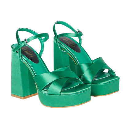Green - Front - Faith Womens-Ladies Olivia High Block Heel Sandals