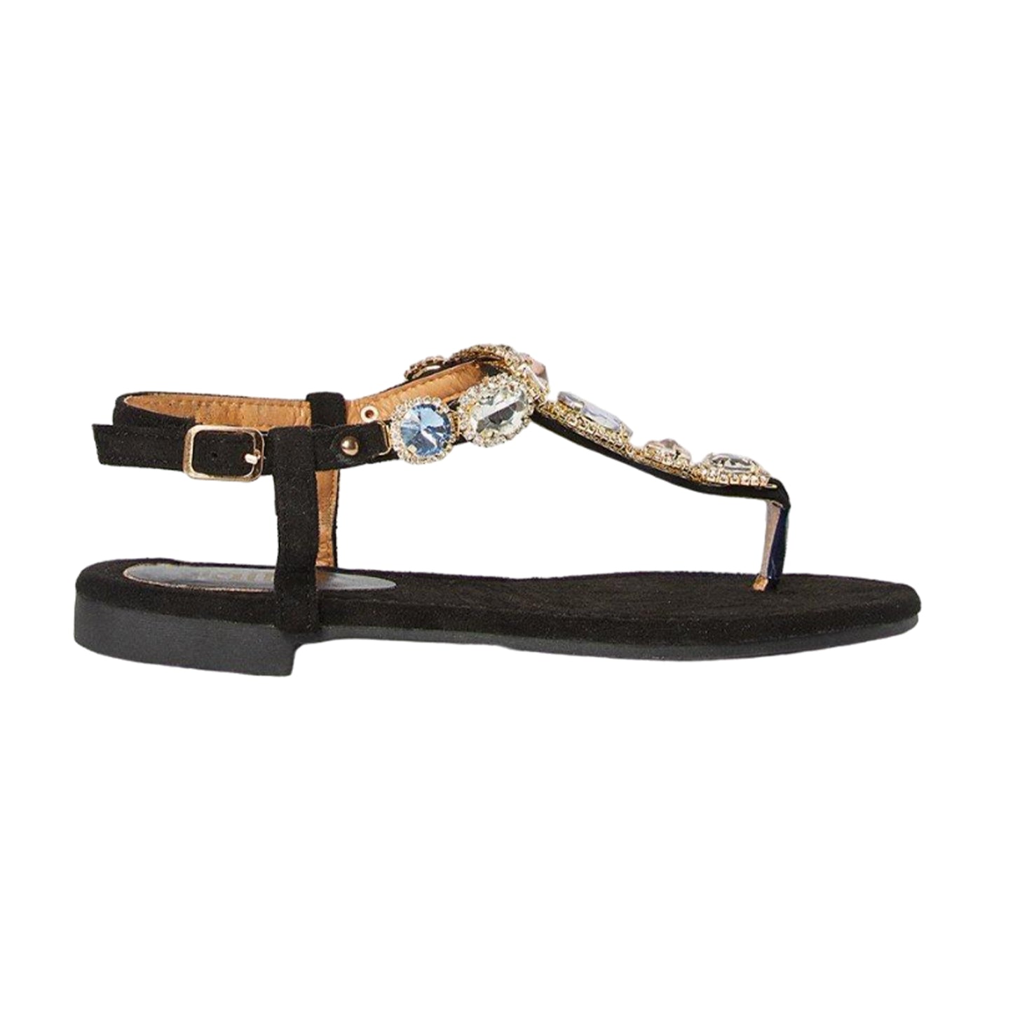 Black - Back - Faith Womens-Ladies Hopes Jewelled Flat Sandals
