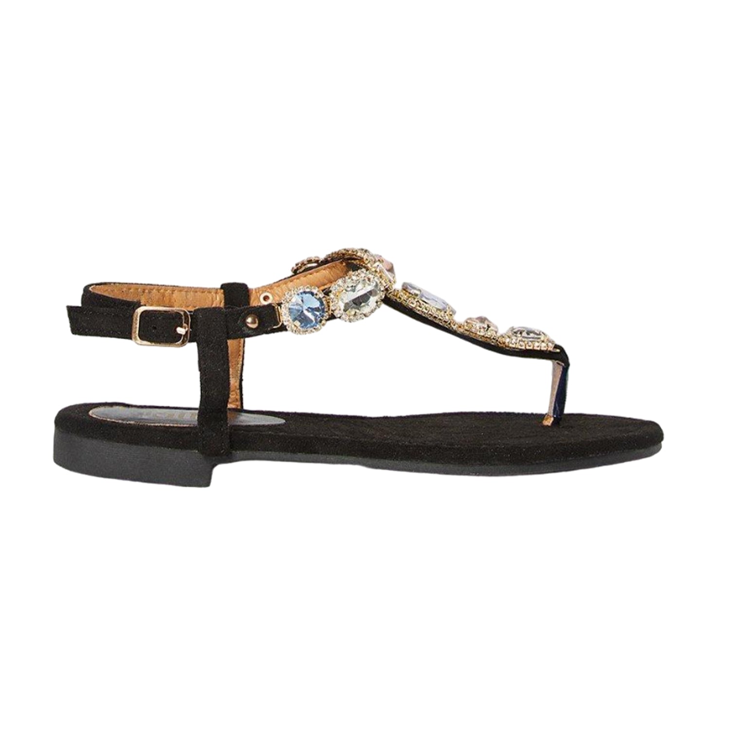 Black - Back - Faith Womens-Ladies Hopes Jewelled Flat Sandals