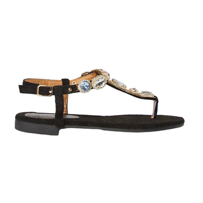 Black - Back - Faith Womens-Ladies Hopes Jewelled Flat Sandals