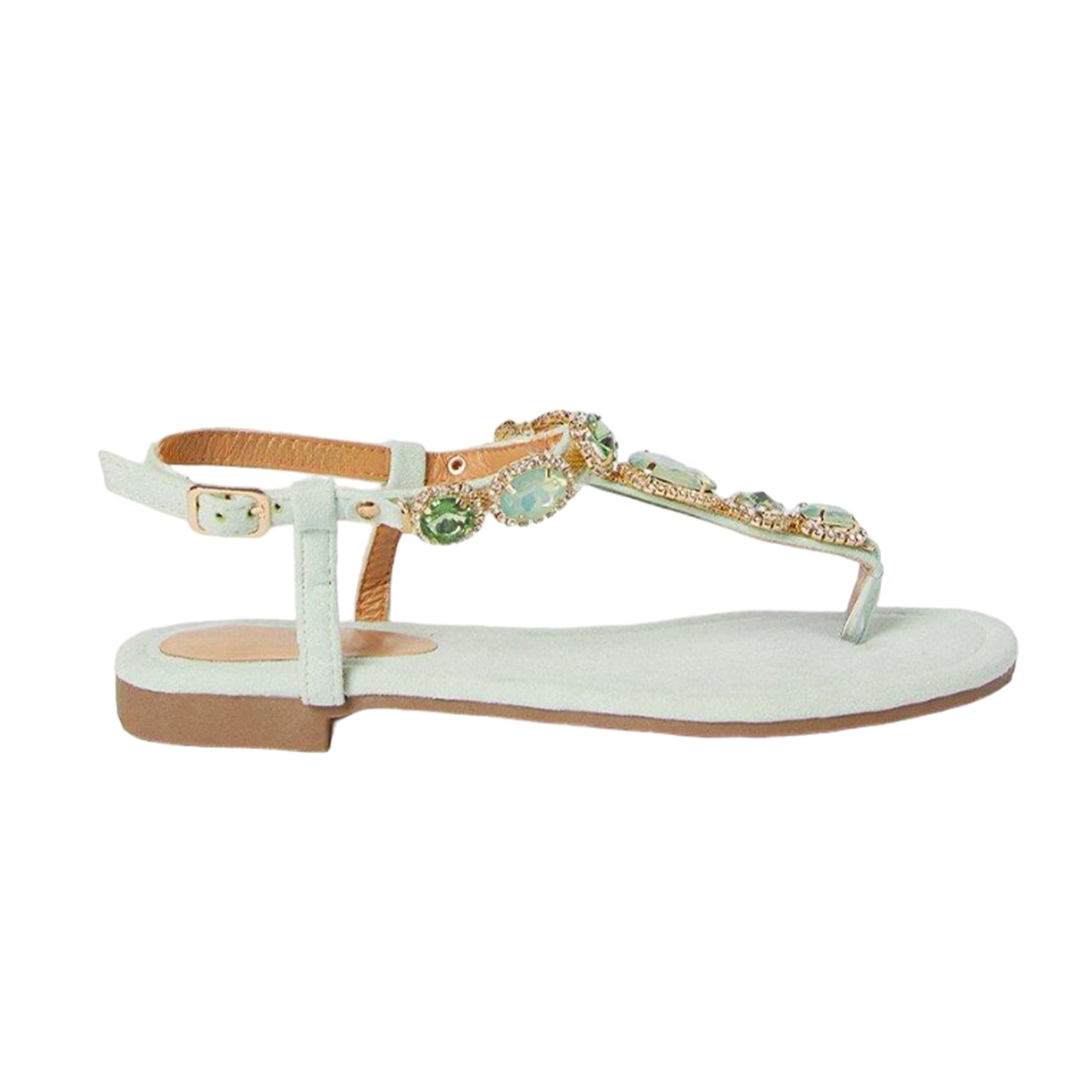 Green - Back - Faith Womens-Ladies Hopes Jewelled Flat Sandals