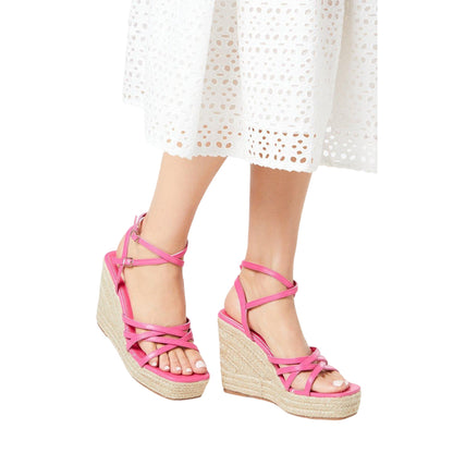 Pink - Front - Faith Womens-Ladies Strappy High Wedge Espadrilles