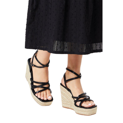 Black - Front - Faith Womens-Ladies Strappy High Wedge Espadrilles
