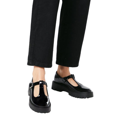 True Black - Side - Faith Womens-Ladies Naevias T-Bar Chunky Heel Mary Janes