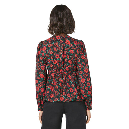 Black-Red-Green - Back - Dorothy Perkins Womens-Ladies Floral Lace V Neck Blouse