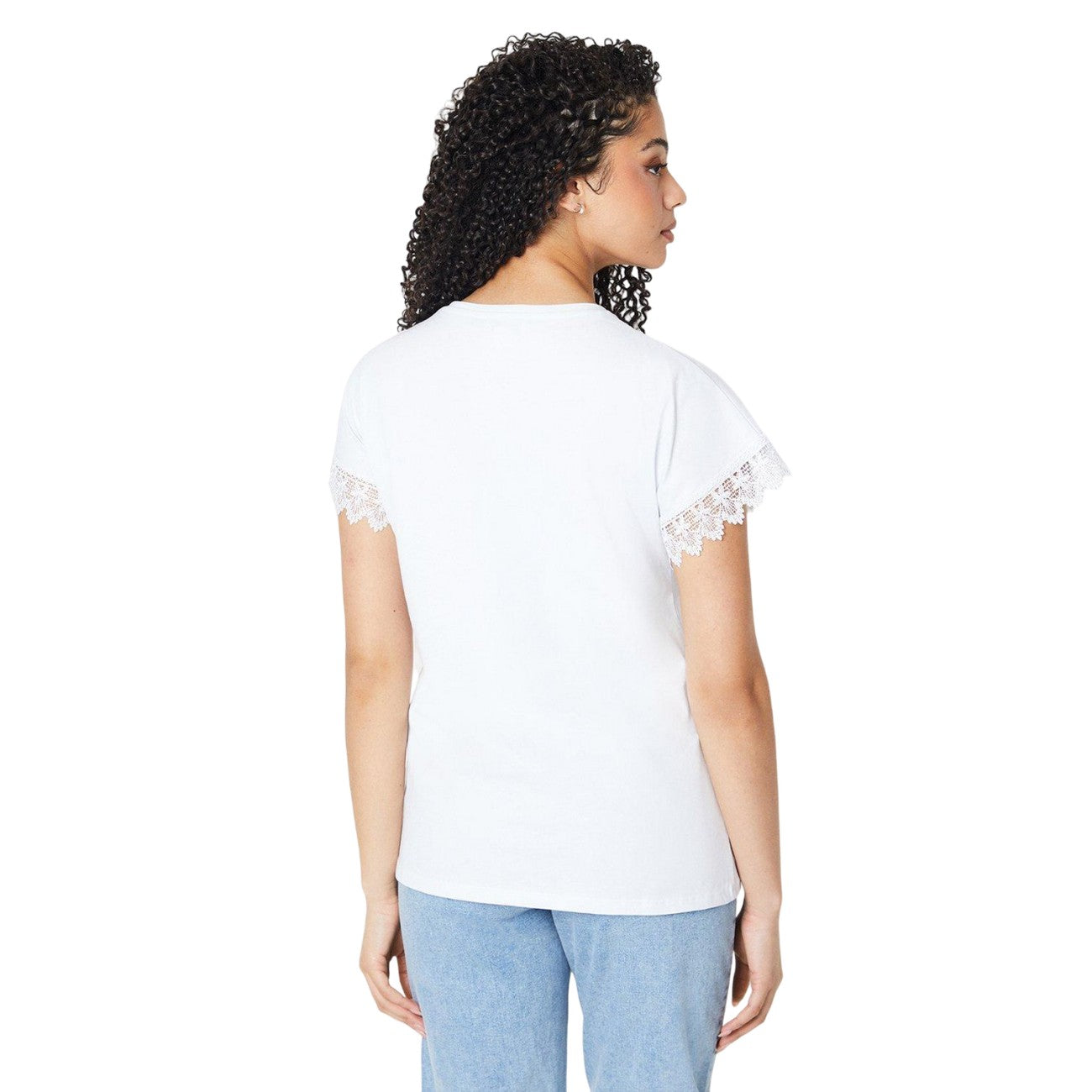 White - Back - Dorothy Perkins Womens-Ladies Lace Trim Tall T-Shirt