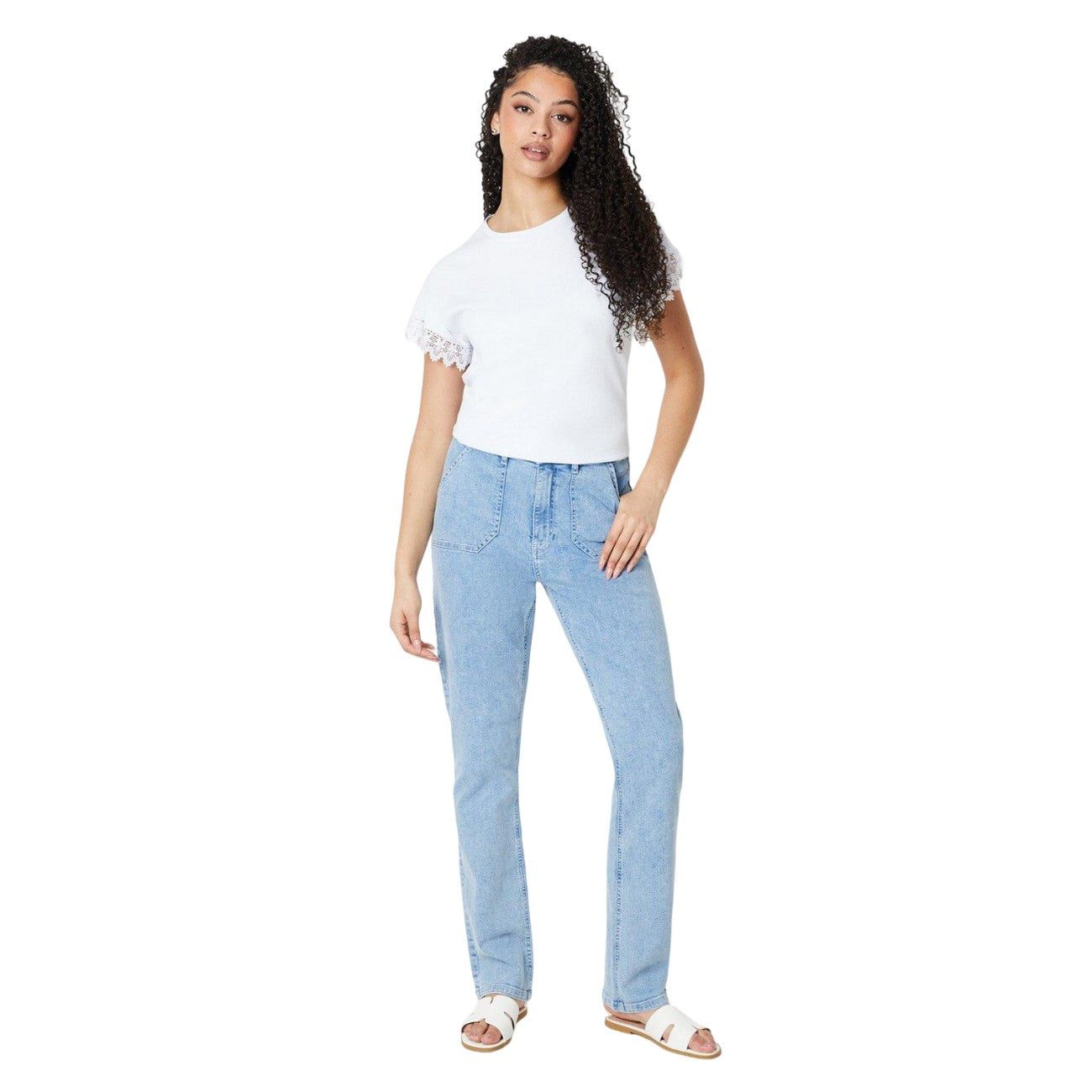 White - Lifestyle - Dorothy Perkins Womens-Ladies Lace Trim Tall T-Shirt