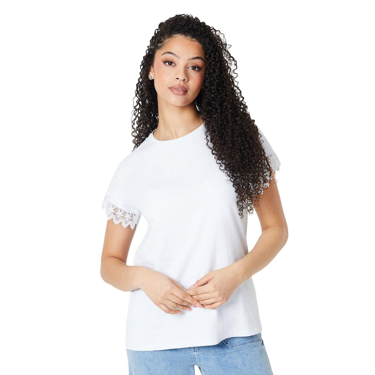 White - Front - Dorothy Perkins Womens-Ladies Lace Trim Tall T-Shirt