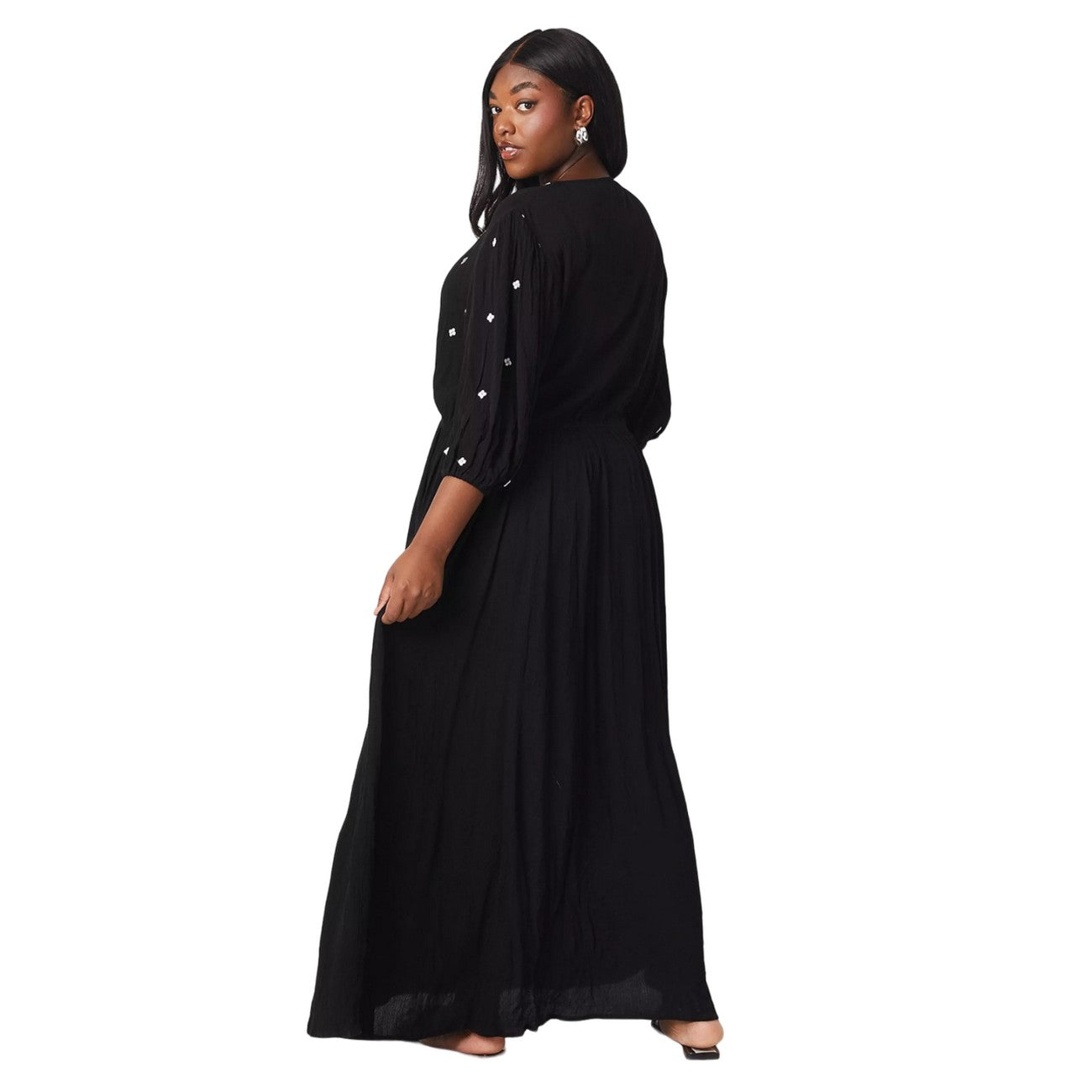 Black - Back - Dorothy Perkins Womens-Ladies Embroidered Crinkle Plus Maxi Dress