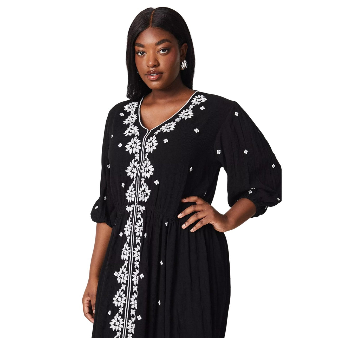 Black - Side - Dorothy Perkins Womens-Ladies Embroidered Crinkle Plus Maxi Dress