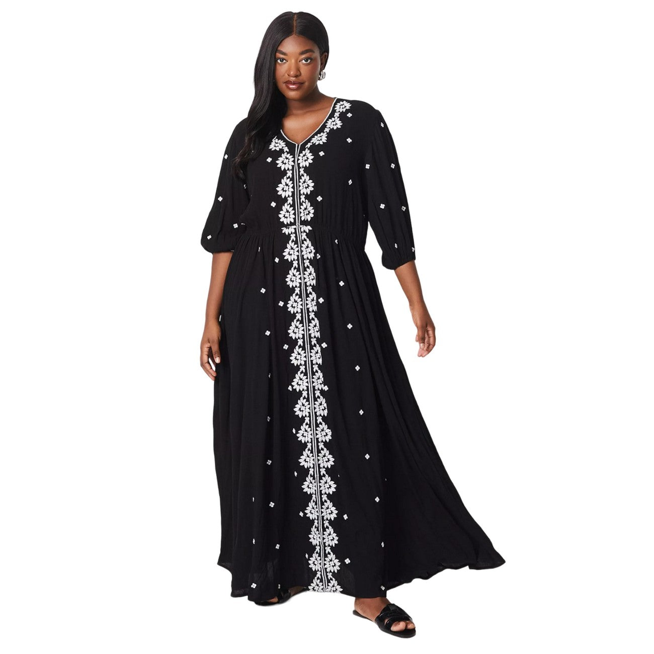 Black - Front - Dorothy Perkins Womens-Ladies Embroidered Crinkle Plus Maxi Dress