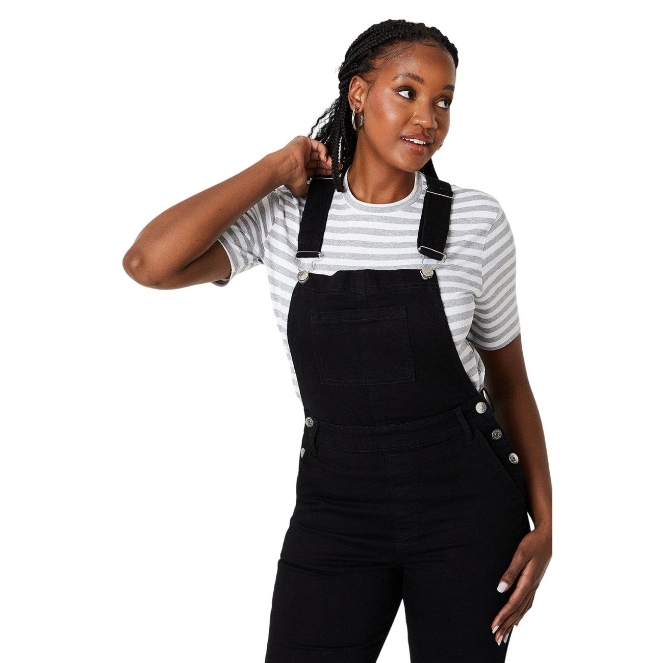 Black - Side - Dorothy Perkins Womens-Ladies Denim Slim Leg Dungarees