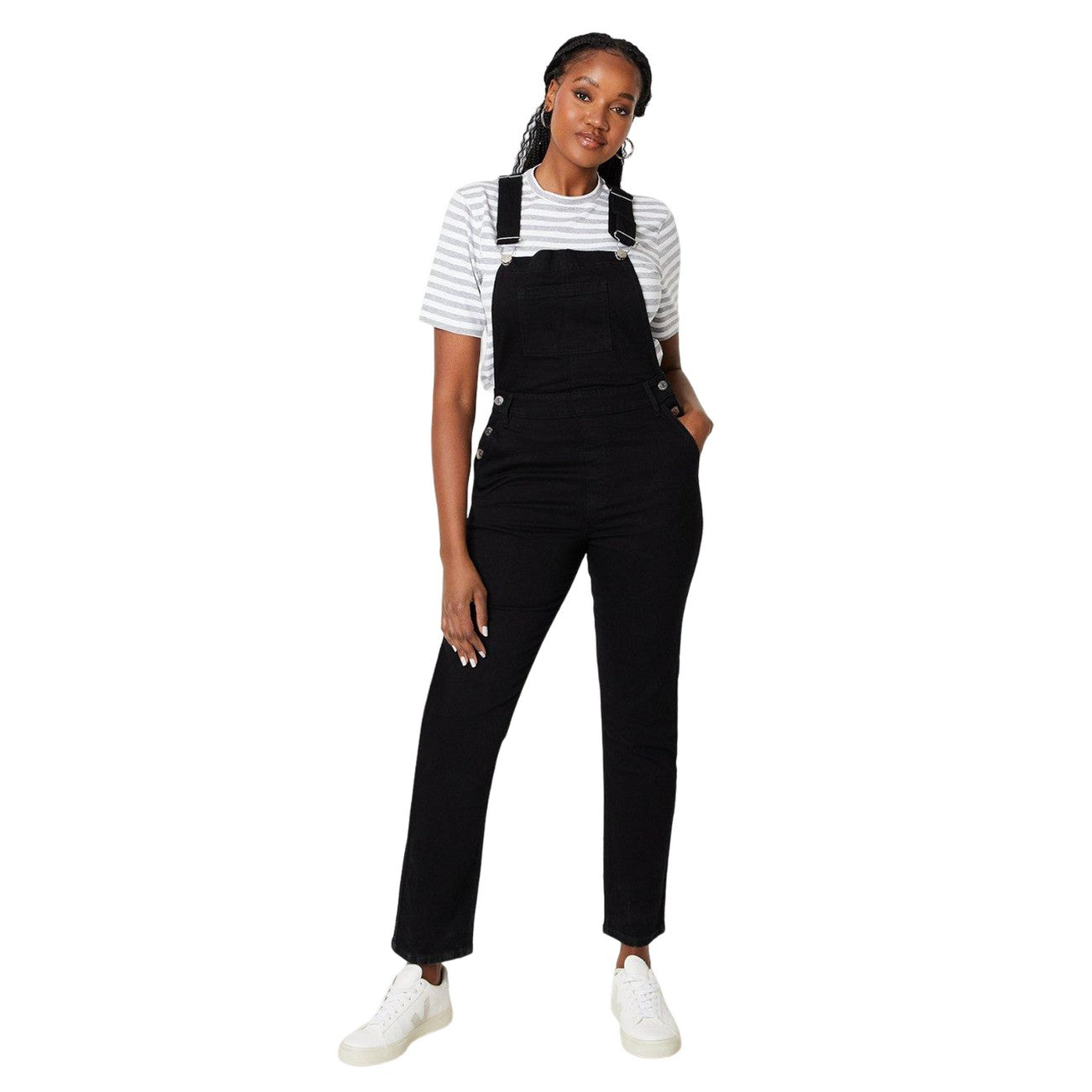 Black - Front - Dorothy Perkins Womens-Ladies Denim Slim Leg Dungarees