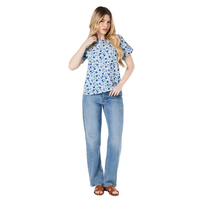 Blue - Side - Dorothy Perkins Womens-Ladies Floral Roll Sleeve Blouse