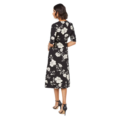 Black - Back - Dorothy Perkins Womens-Ladies Floral Wrap Midi Dress