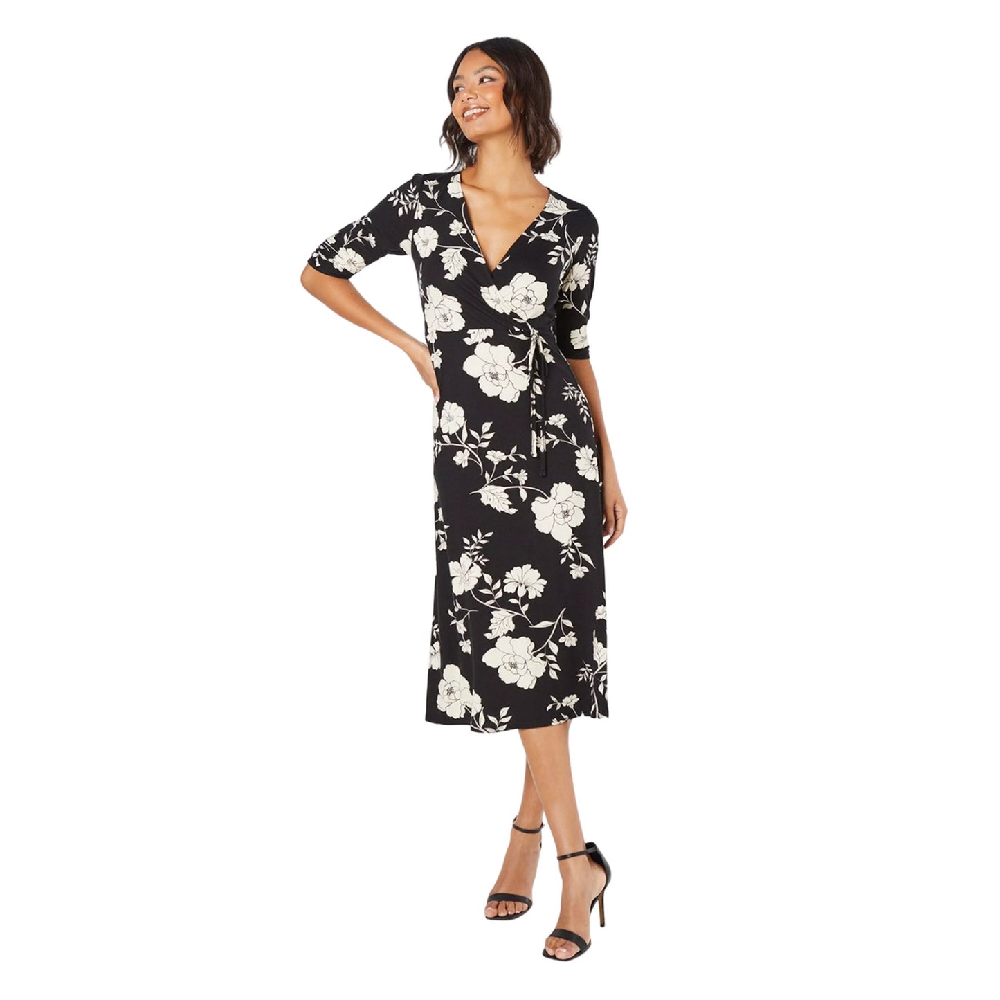 Black - Front - Dorothy Perkins Womens-Ladies Floral Wrap Midi Dress