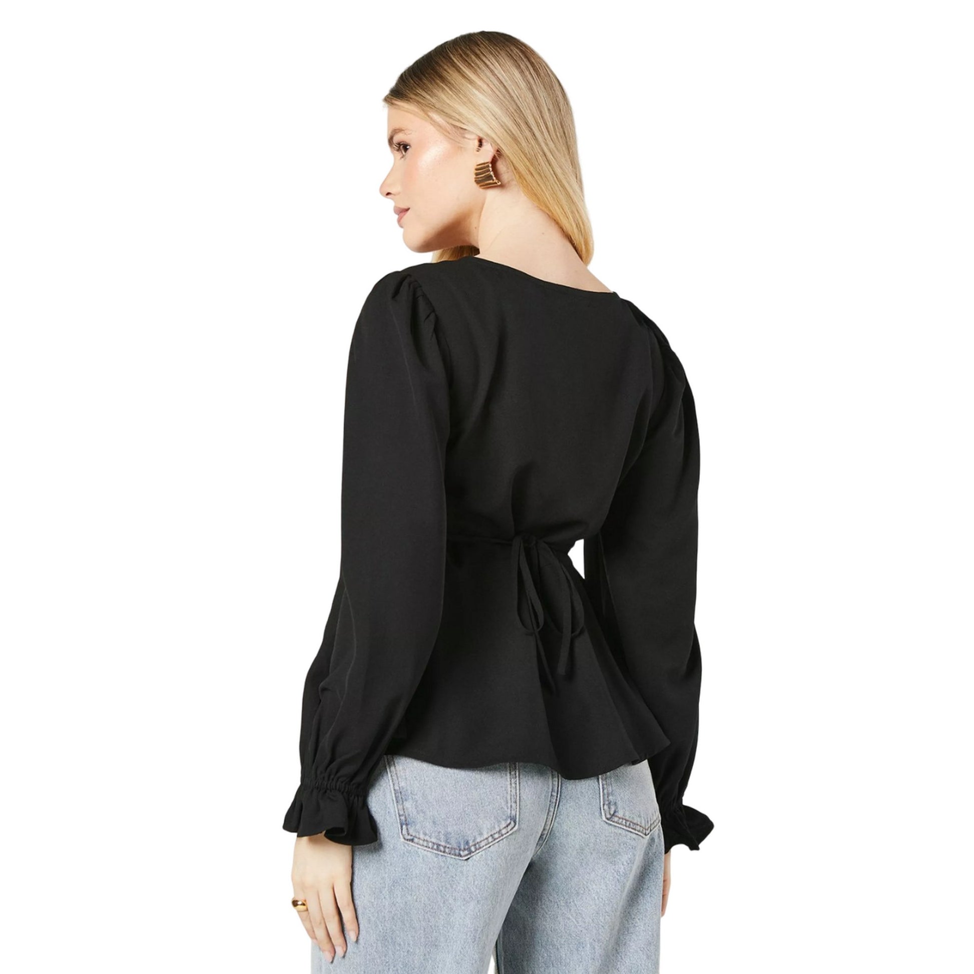 Black - Back - Dorothy Perkins Womens-Ladies Button Scoop Neck Blouse