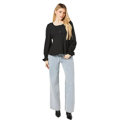Black - Side - Dorothy Perkins Womens-Ladies Button Scoop Neck Blouse
