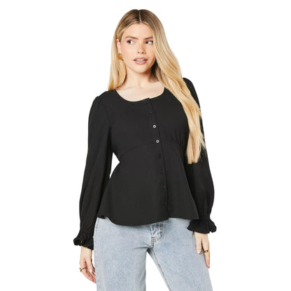 Black - Front - Dorothy Perkins Womens-Ladies Button Scoop Neck Blouse