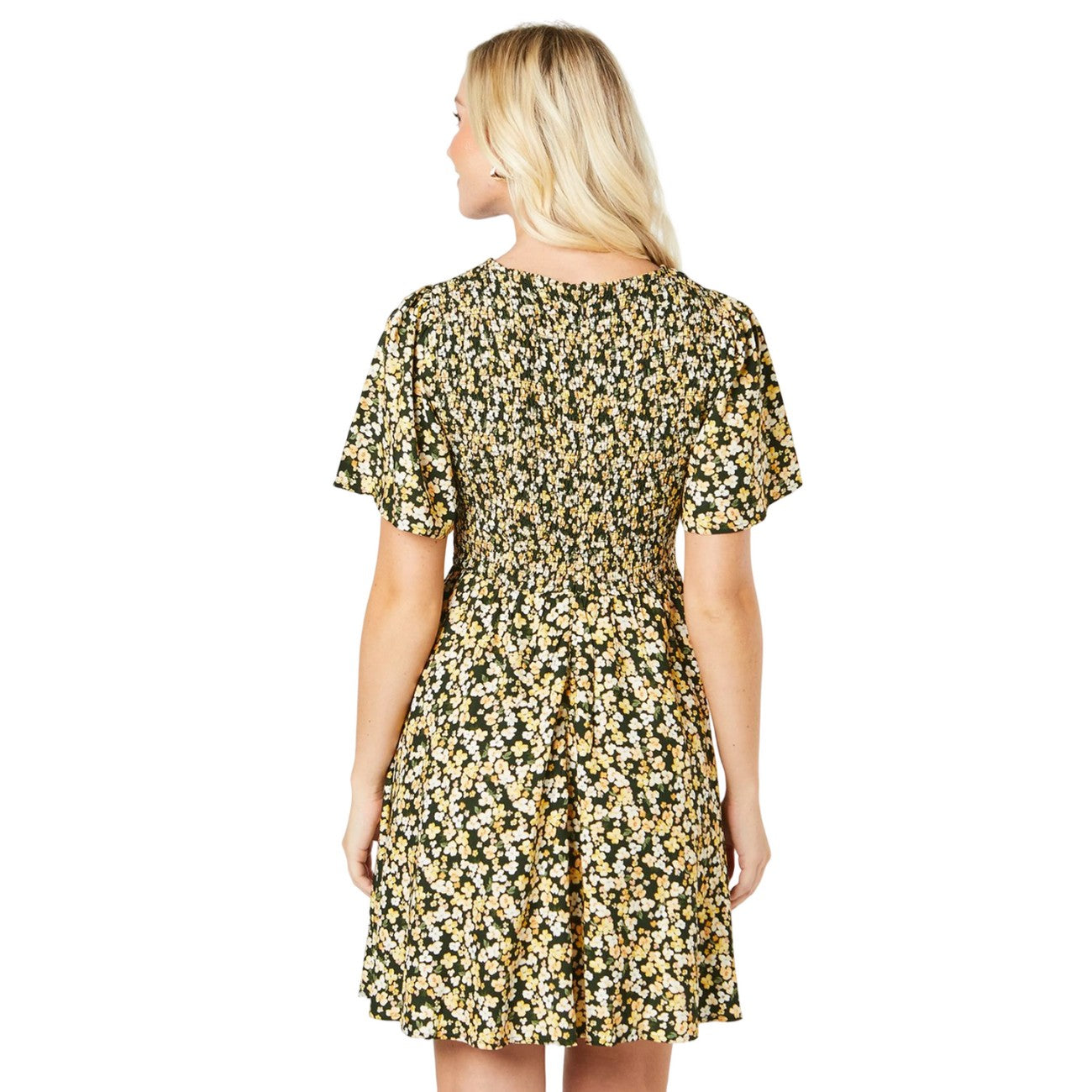 Black - Back - Dorothy Perkins Womens-Ladies Ditsy Floral Shirred Flutter Mini Dress