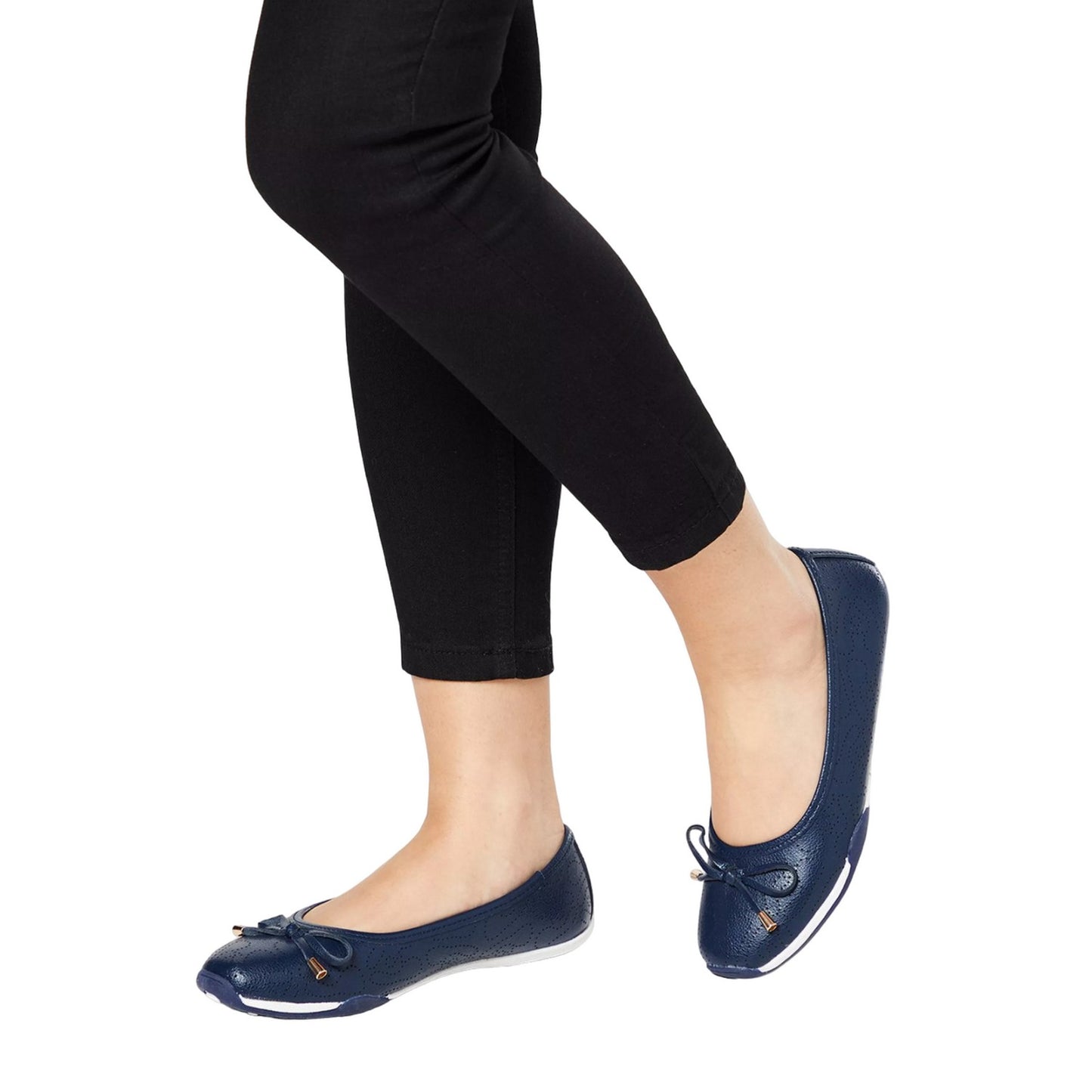 Navy - Side - Good For The Sole Womens-Ladies Tina Bow Detail Comfort Ballerina Flats