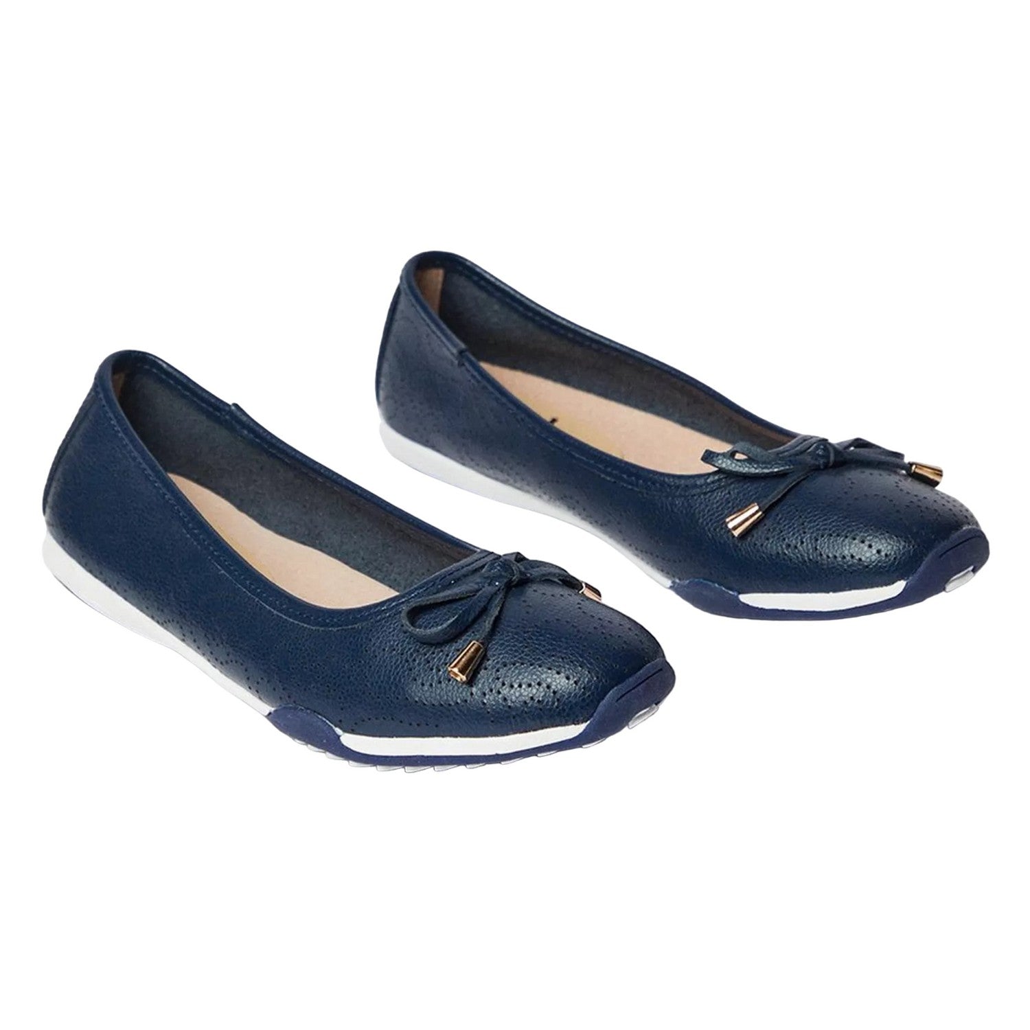 Navy - Front - Good For The Sole Womens-Ladies Tina Bow Detail Comfort Ballerina Flats