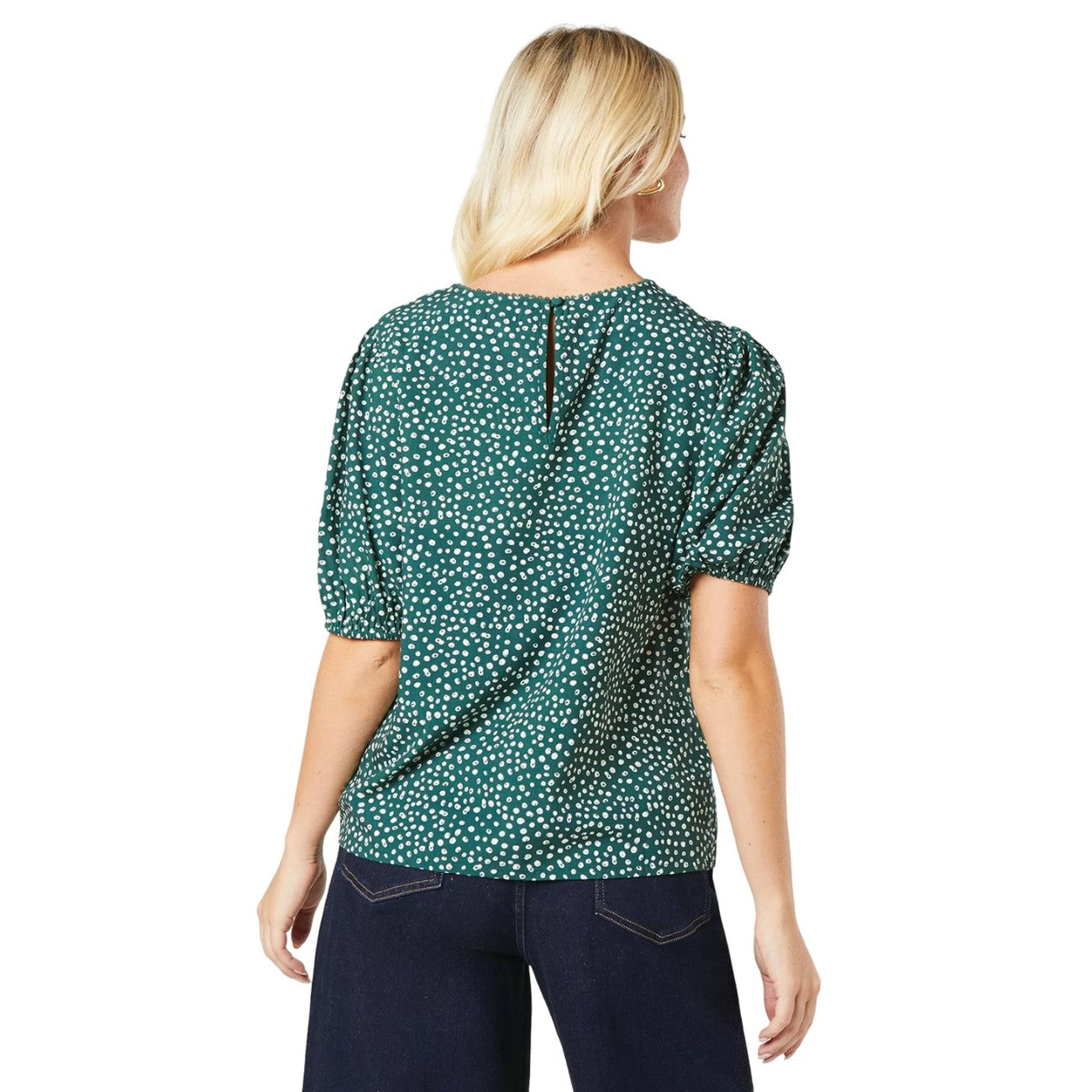 Green - Back - Dorothy Perkins Womens-Ladies Spotted Pleated Short-Sleeved Blouse